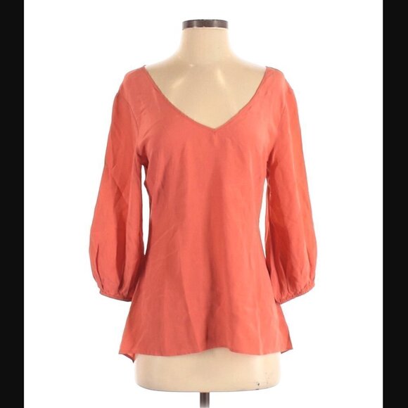 Fifteen Twenty Blouse S Silk Open Back Scoop V-neck Flowy Bubbled Sleeves Pink - Picture 1 of 6